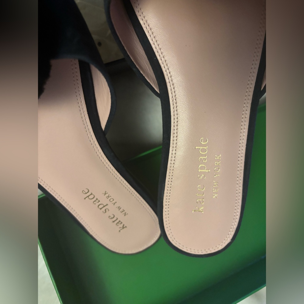 Kate Spade Black Mules with Pom Pom Detail - Picture 3 of 7